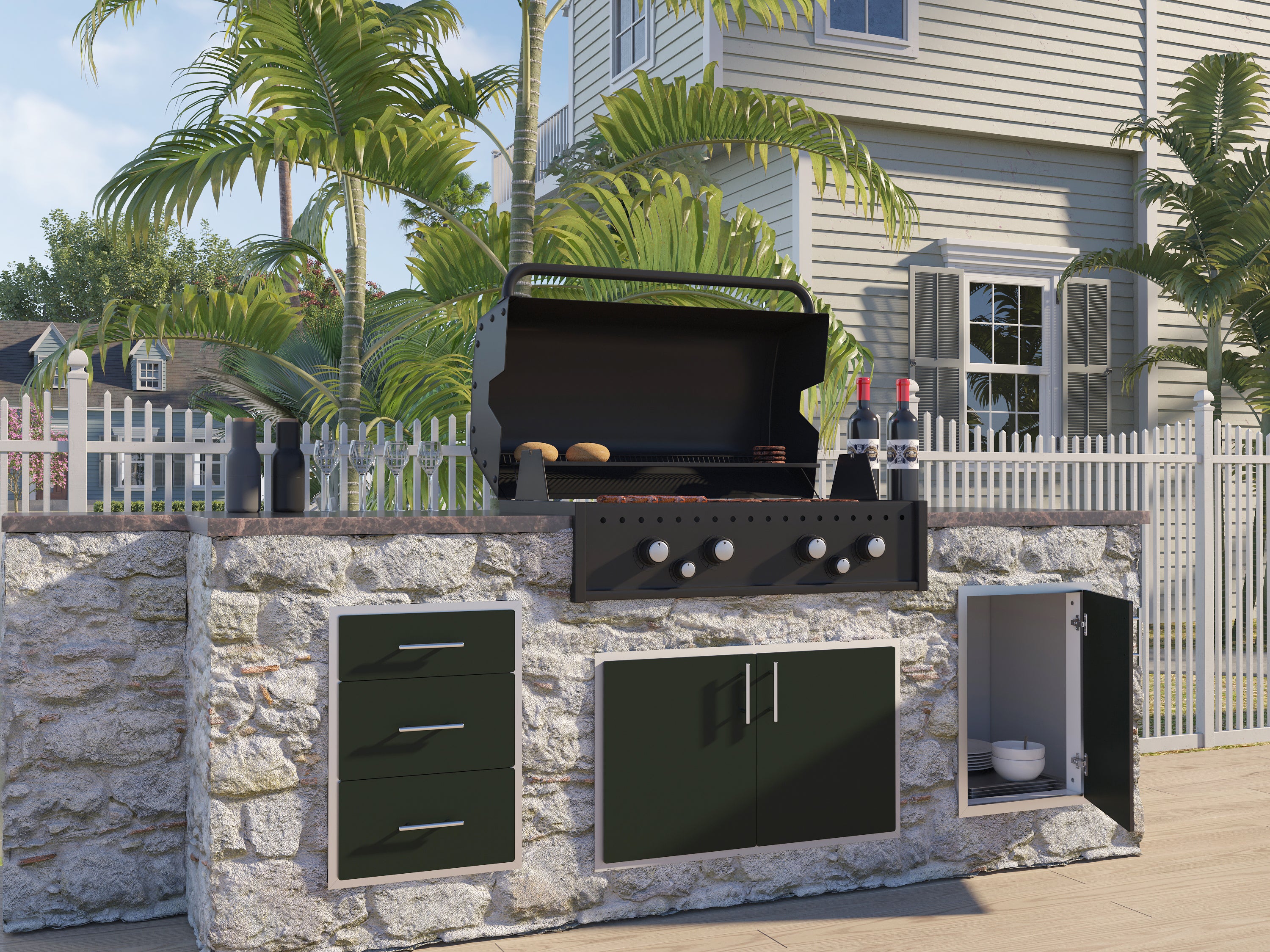 Outdoor Kitchen Drawer Premium HPL Plastic for BBQ Island, Grilling Station and Outside Cabinet, Double 17"Wx12"Hx21"D