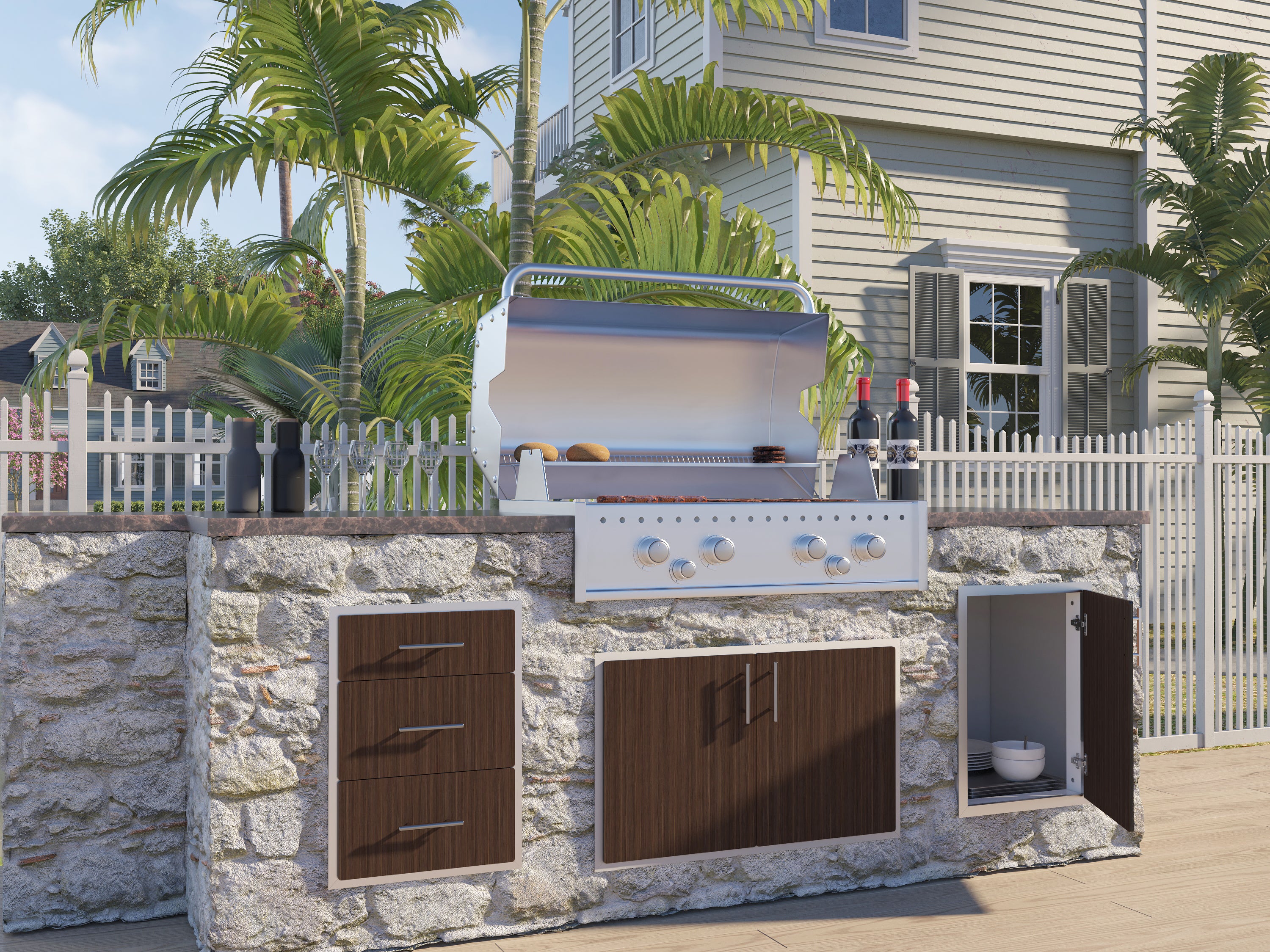 Outdoor Kitchen Drawer Premium HPL Plastic for BBQ Island, Grilling Station and Outside Cabinet, Double 17"Wx12"Hx21"D