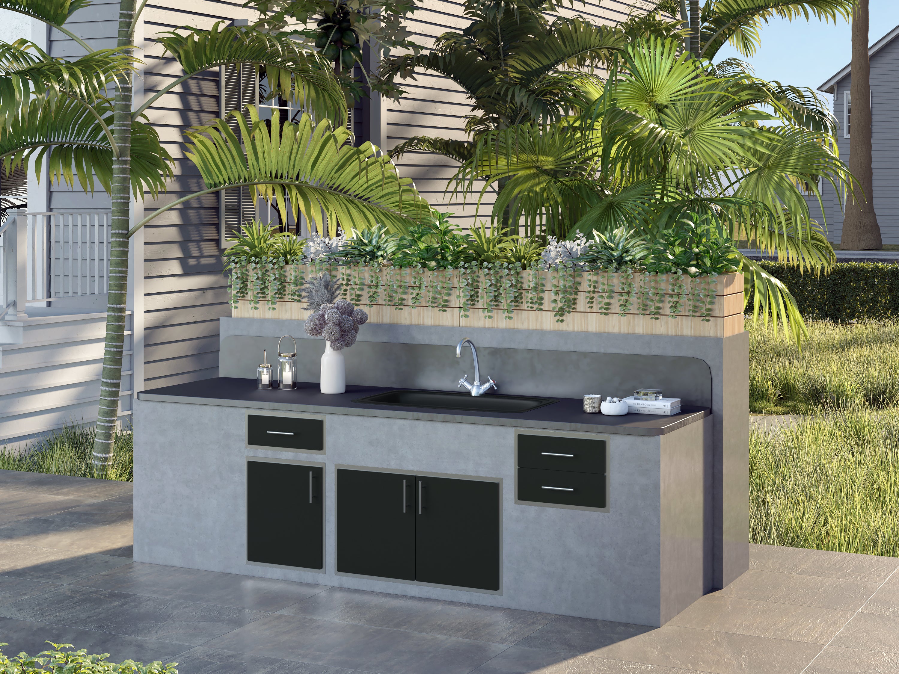 Outdoor Kitchen Drawer Premium HPL Plastic for BBQ Island, Grilling Station and Outside Cabinet, Double 17"Wx12"Hx21"D