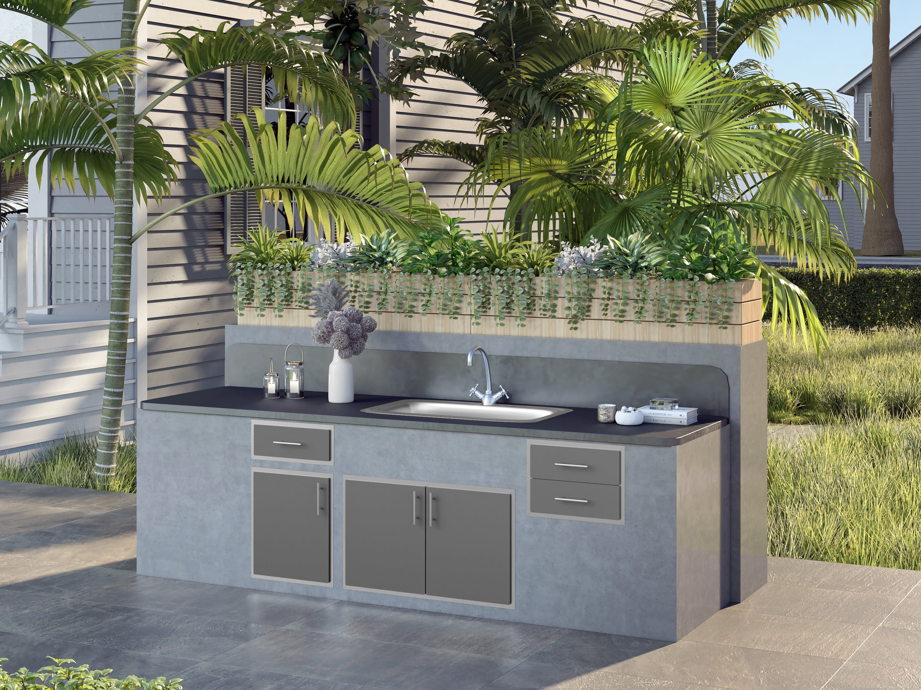 Outdoor Kitchen Drawer Premium HPL Plastic for BBQ Island, Grilling Station and Outside Cabinet, Double 17"Wx12"Hx21"D