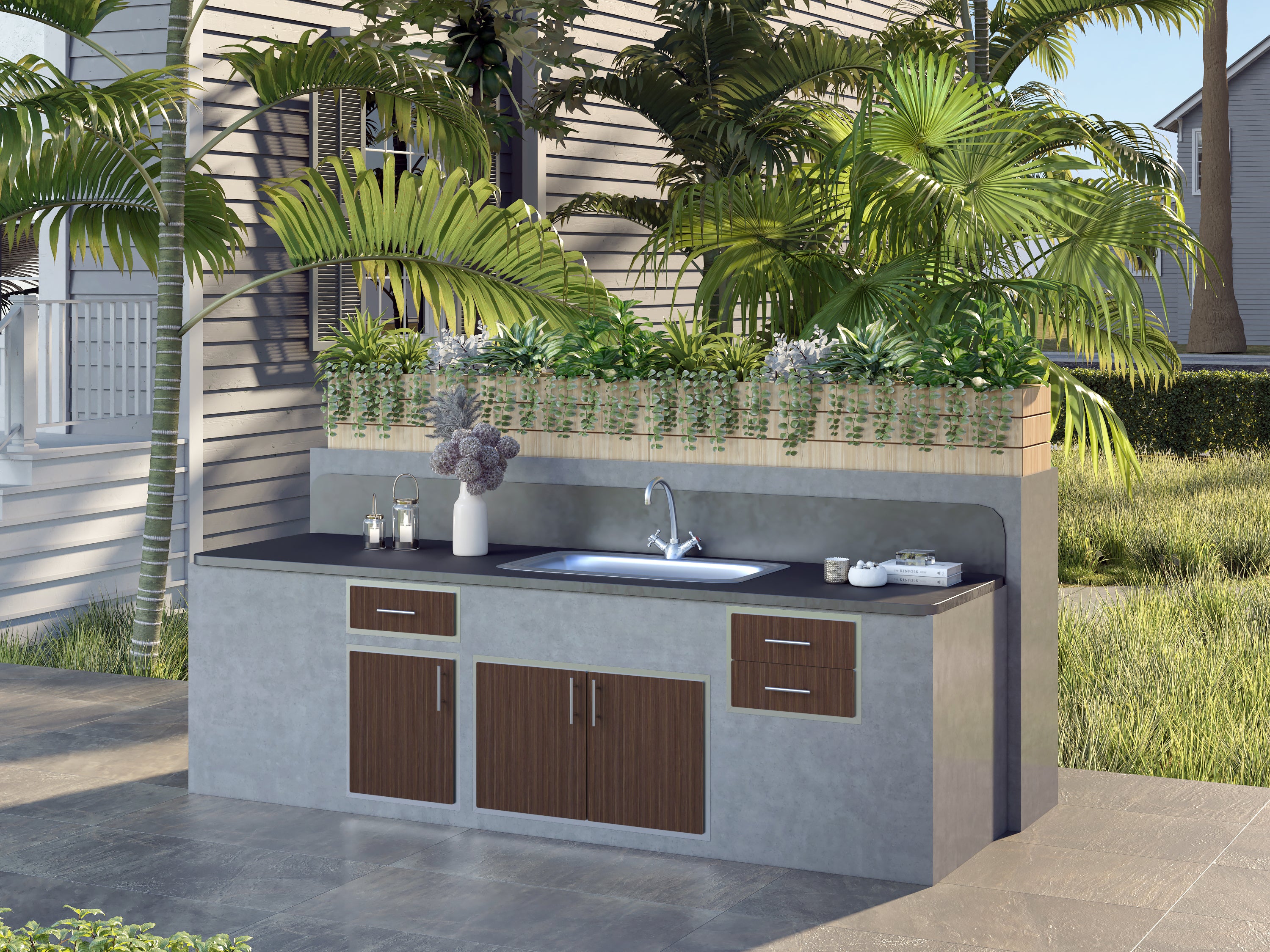 Outdoor Kitchen Drawer Premium HPL Plastic for BBQ Island, Grilling Station and Outside Cabinet, Double 17"Wx12"Hx21"D