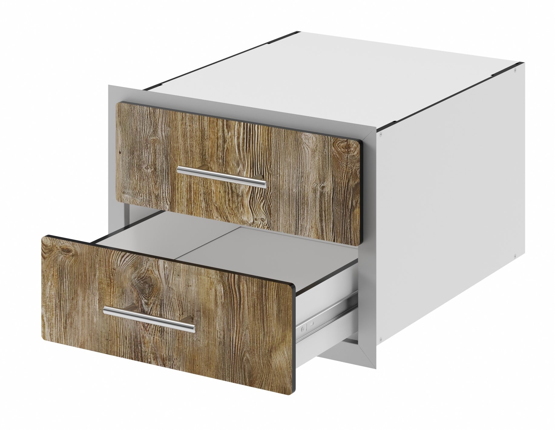 Outdoor Kitchen Drawer Premium HPL Plastic for BBQ Island, Grilling Station and Outside Cabinet, Double 17"Wx12"Hx21"D