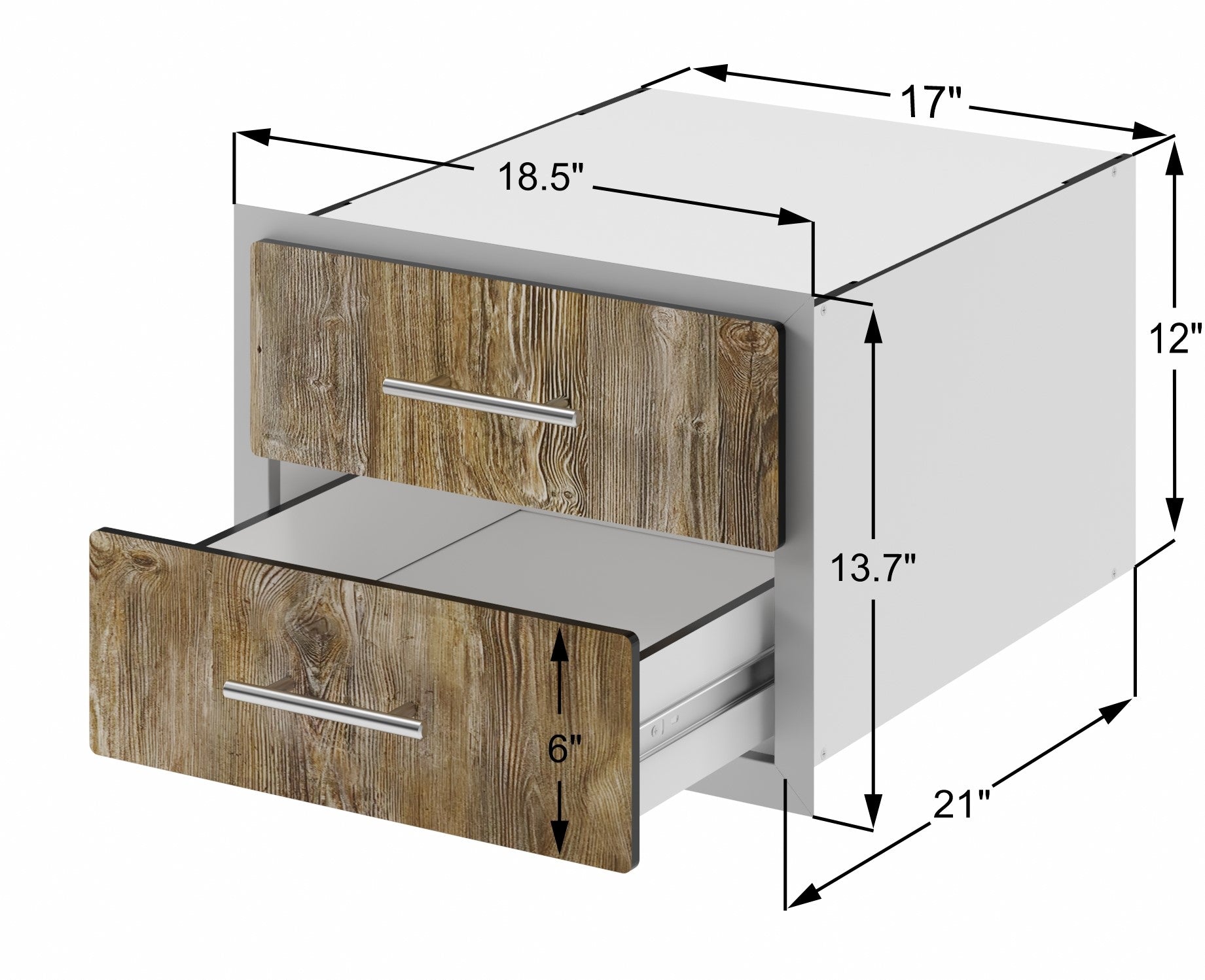 Outdoor Kitchen Drawer Premium HPL Plastic for BBQ Island, Grilling Station and Outside Cabinet, Double 17"Wx12"Hx21"D