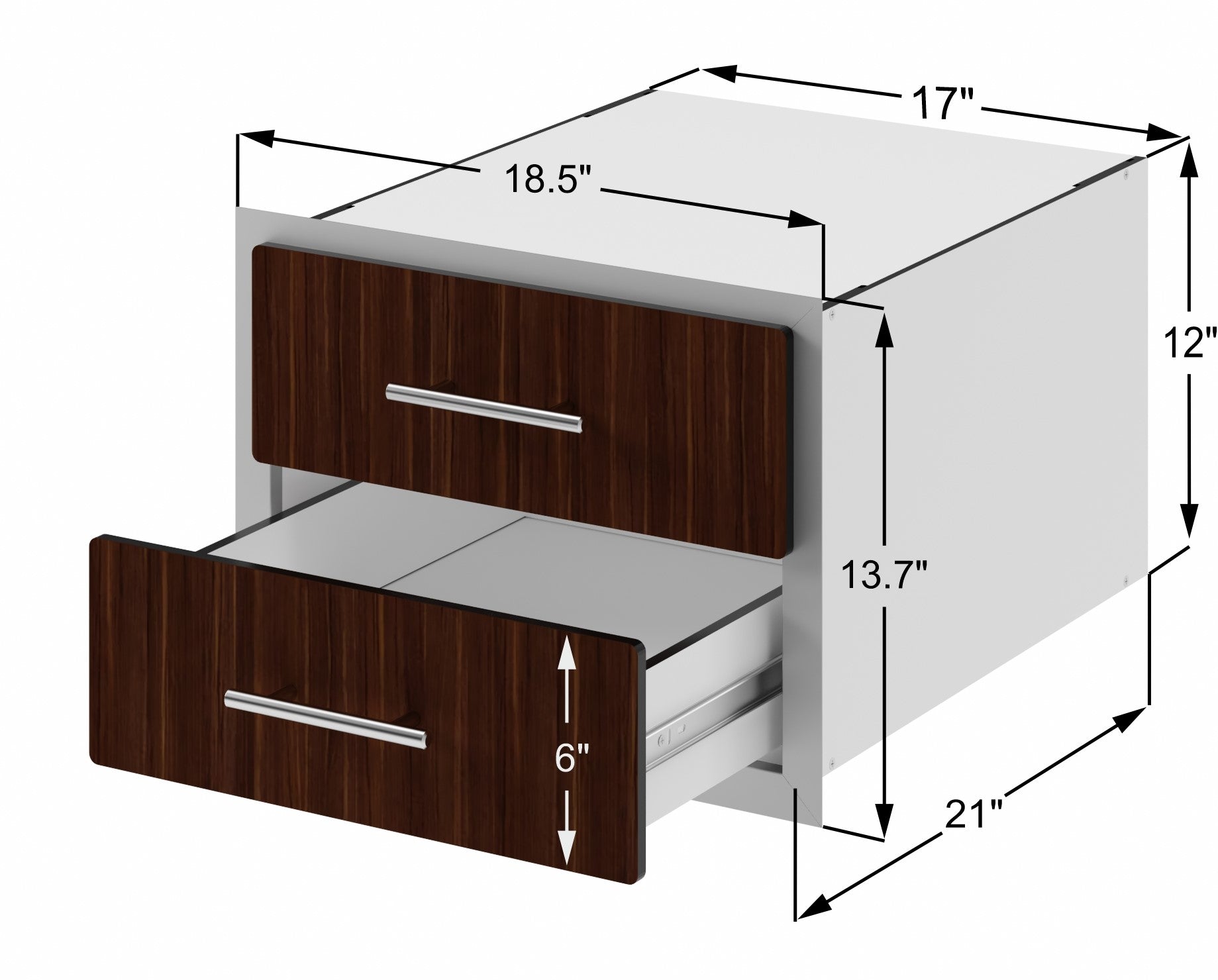 Outdoor Kitchen Drawer Premium HPL Plastic for BBQ Island, Grilling Station and Outside Cabinet, Double 17"Wx12"Hx21"D