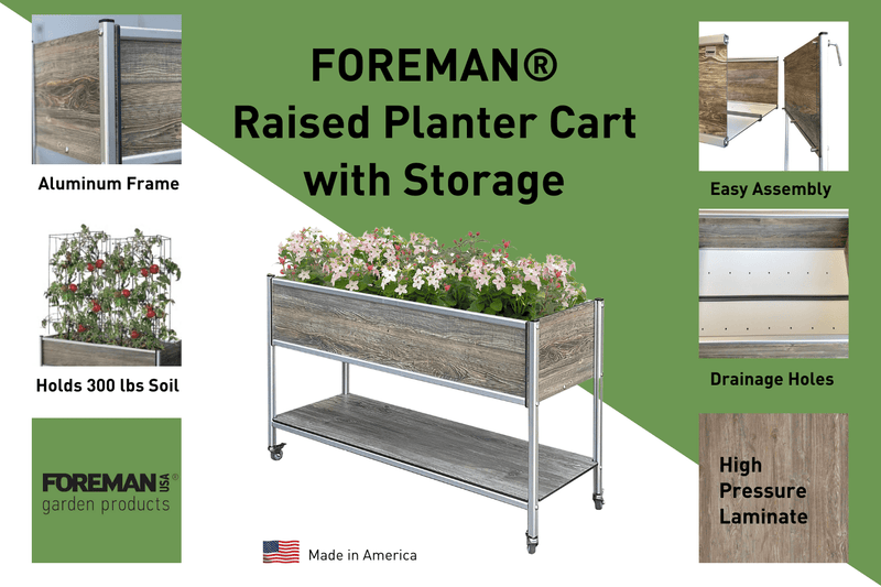 FOREMAN® Modern Elevated Planter Box with Legs &  Lockable Stainless-Steel Caster Wheels