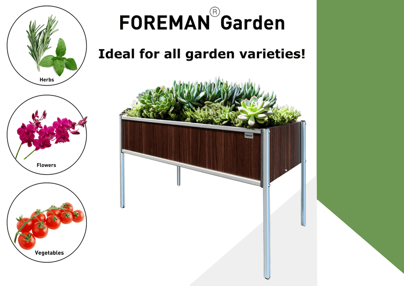 FOREMAN® Raised Garden Bed Long - Made from Premium HPL and Aluminum 48"W-24"D-30"H - FOREMAN® Products