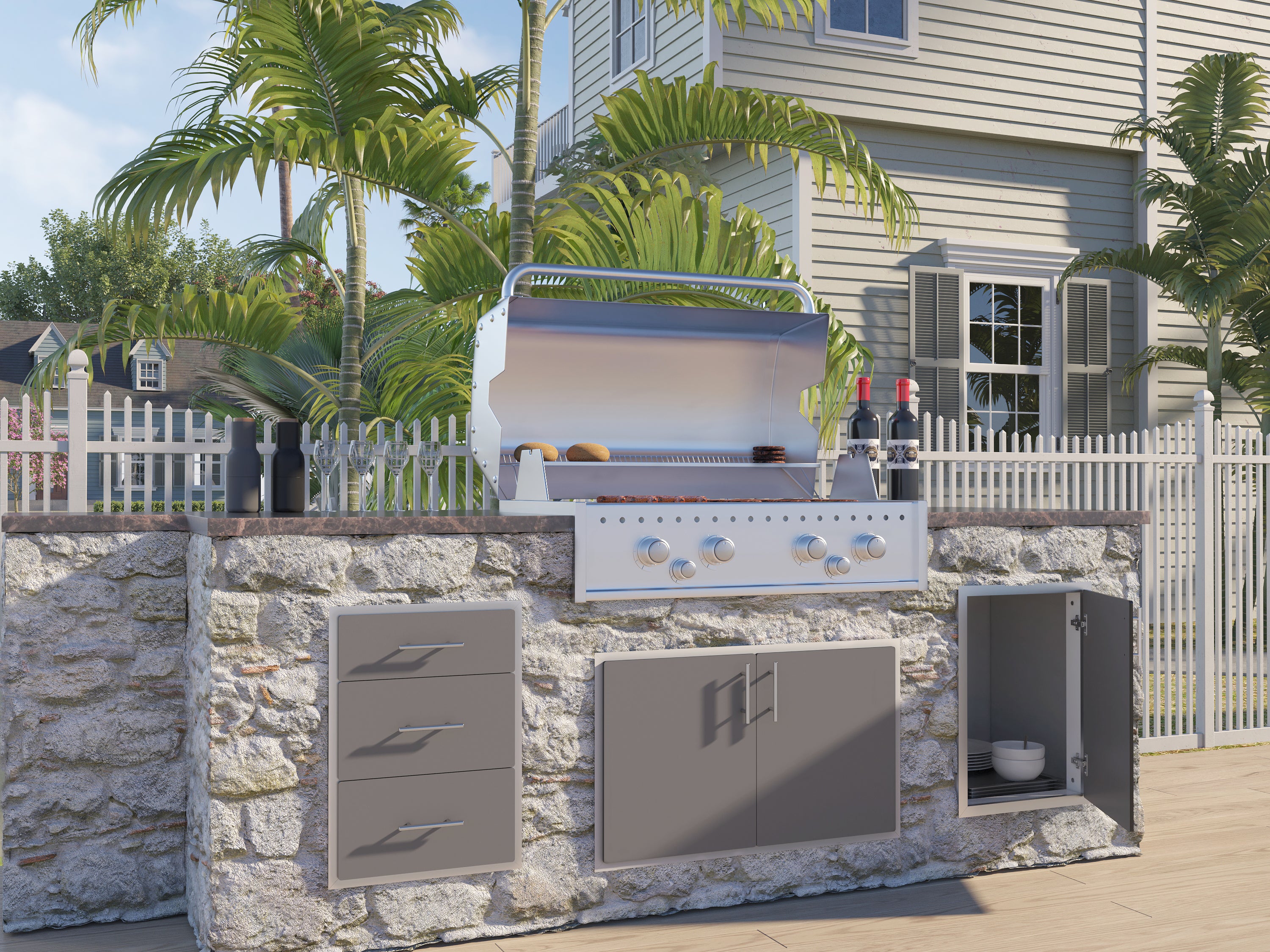 Outdoor Kitchen Drawer Premium HPL Plastic for BBQ Island, Grilling Station and Outside Cabinet, Double 17"Wx12"Hx21"D