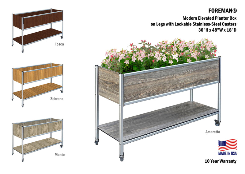 FOREMAN® Modern Elevated Planter Box with Legs & Lockable Stainless-Steel Caster Wheels - FOREMAN® Products