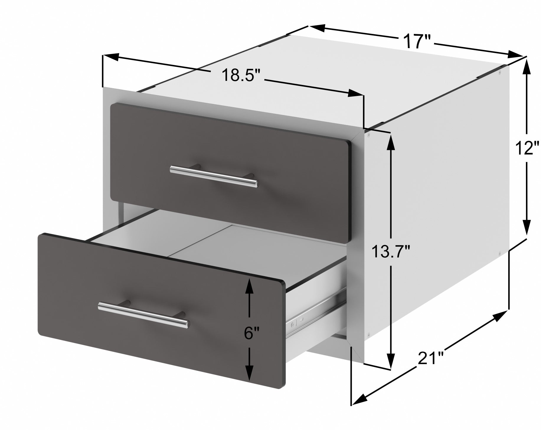 Cajón de cocina para exteriores de plástico HPL de primera calidad para isla de barbacoa, estación de parrilla y gabinete exterior, doble de 17 pulgadas de ancho x 12 pulgadas de alto x 21 pulgadas de profundidad