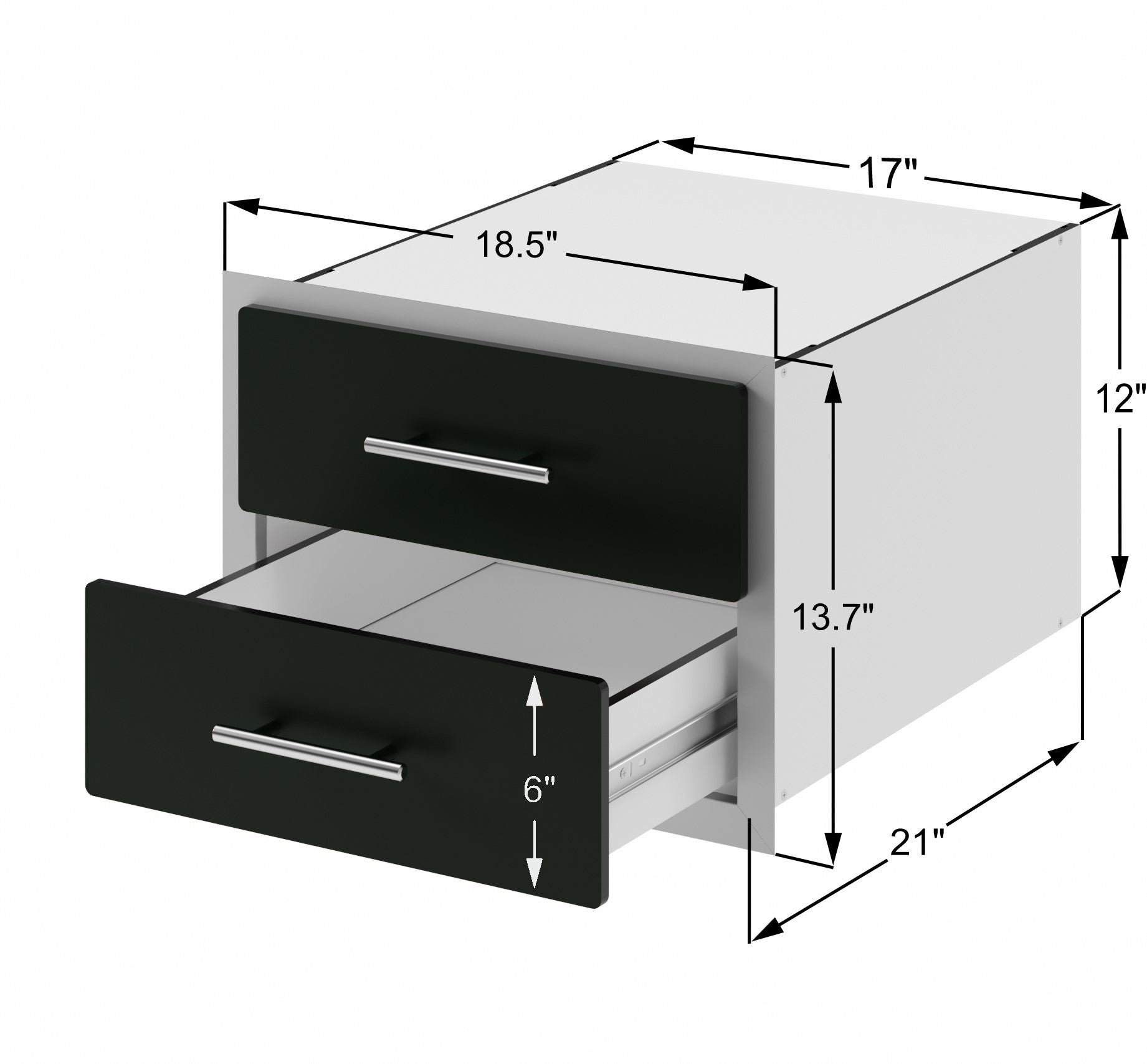 Cajón de cocina para exteriores de plástico HPL de primera calidad para isla de barbacoa, estación de parrilla y gabinete exterior, doble de 17 pulgadas de ancho x 12 pulgadas de alto x 21 pulgadas de profundidad