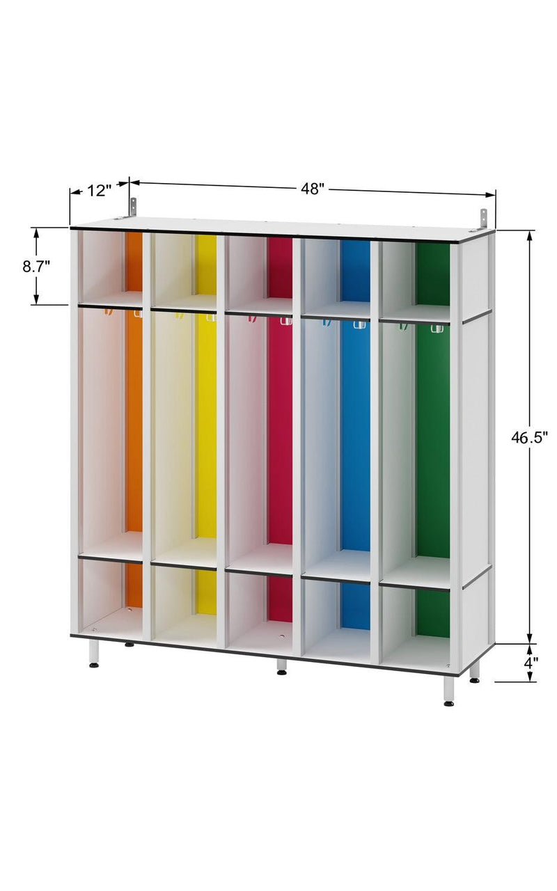 FOREMAN® Waterproof Kids Cubby / Locker Unit, 5-Section Colored Open Lockers with Coat Hooks - FOREMAN® Products